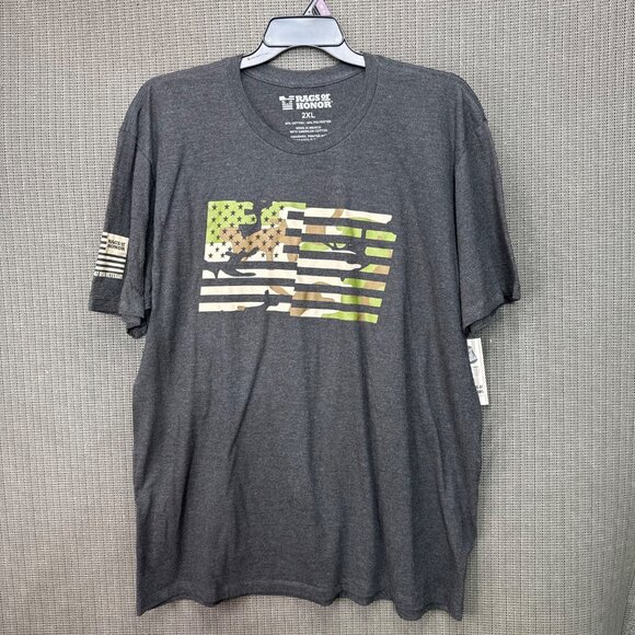Rags Of Honor 2XL Gray T-Shirt With Camo American Flag Graphic - Picture 1 of 8
